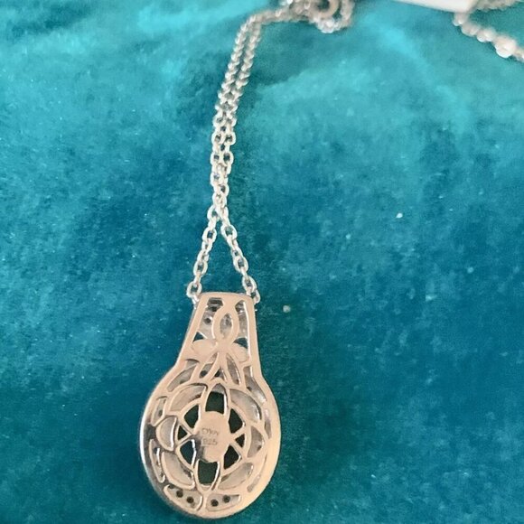 Sterling silver pendant necklace - Green stone - Malachite possibly 19 in chain - Picture 2 of 4